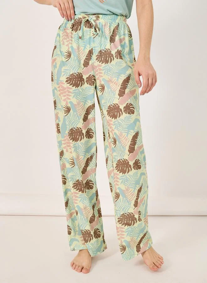 Styli Self Love Graphic T-Shirt and Leaf Print Pyjama Set