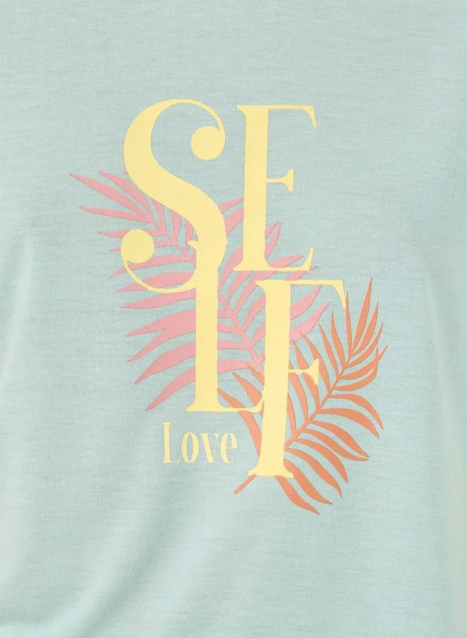 Styli Self Love Graphic T-Shirt and Leaf Print Pyjama Set