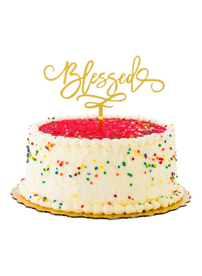 Blessed Topper, 1 Mirrored Religious Wedding Cake Topper - For Birthdays, Baby Showers, Baptisms, Or Communions, Cake And Party Decoration, Gold Acrylic Confirmation Cake Topper