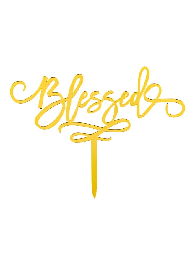 Blessed Topper, 1 Mirrored Religious Wedding Cake Topper - For Birthdays, Baby Showers, Baptisms, Or Communions, Cake And Party Decoration, Gold Acrylic Confirmation Cake Topper