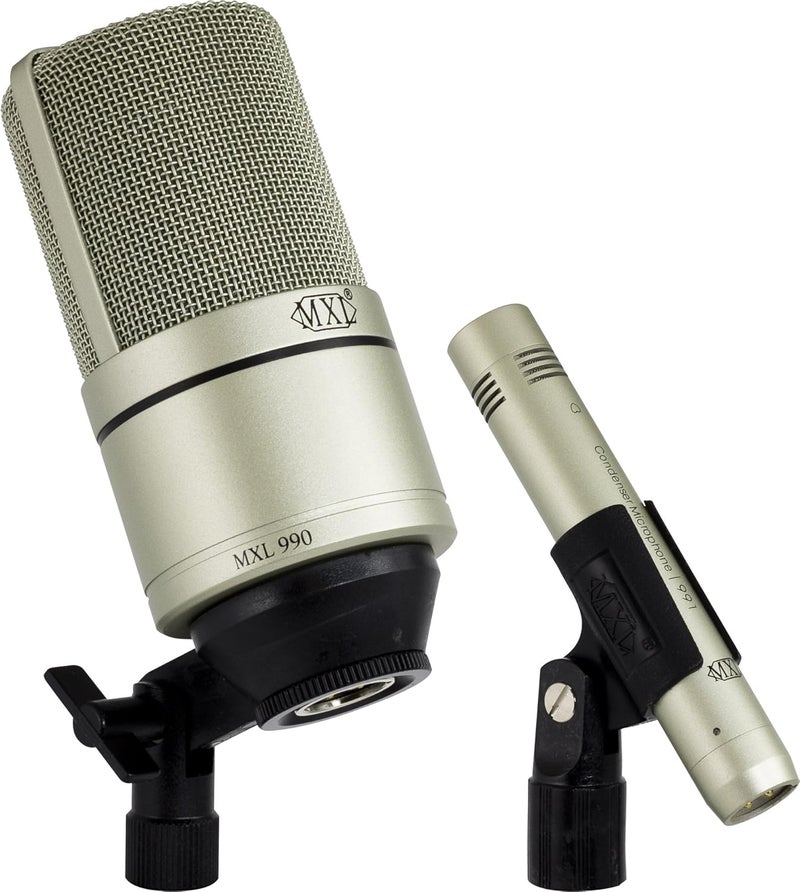 MXL 990/991 Large and Small Diaphragm Condenser Microphone Bundle Project/Home Studio Recording | XLR | Cardiod (Champagne) - Image 2