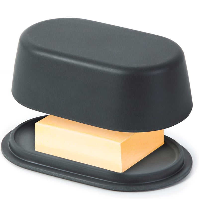 Cooler Kitchen Eco Modern Bamboo Fiber Butter Dish with Lid For Countertop – Dark Grey Butter Keeper Holder – Small Tray Fits Kerrygold, European Style Sticks - Dishwasher Safe Kitchen Storage Container Crock - Image 1