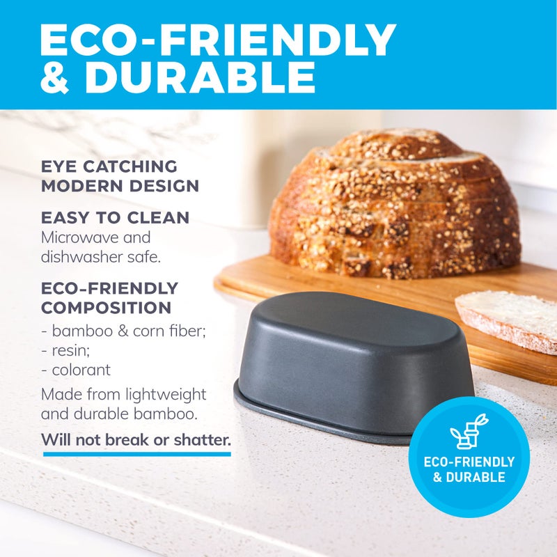 Cooler Kitchen Eco Modern Bamboo Fiber Butter Dish with Lid For Countertop – Dark Grey Butter Keeper Holder – Small Tray Fits Kerrygold, European Style Sticks - Dishwasher Safe Kitchen Storage Container Crock - Image 3