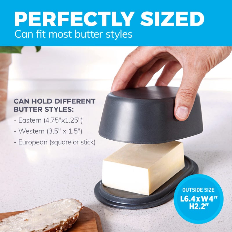 Cooler Kitchen Eco Modern Bamboo Fiber Butter Dish with Lid For Countertop – Dark Grey Butter Keeper Holder – Small Tray Fits Kerrygold, European Style Sticks - Dishwasher Safe Kitchen Storage Container Crock - Image 2