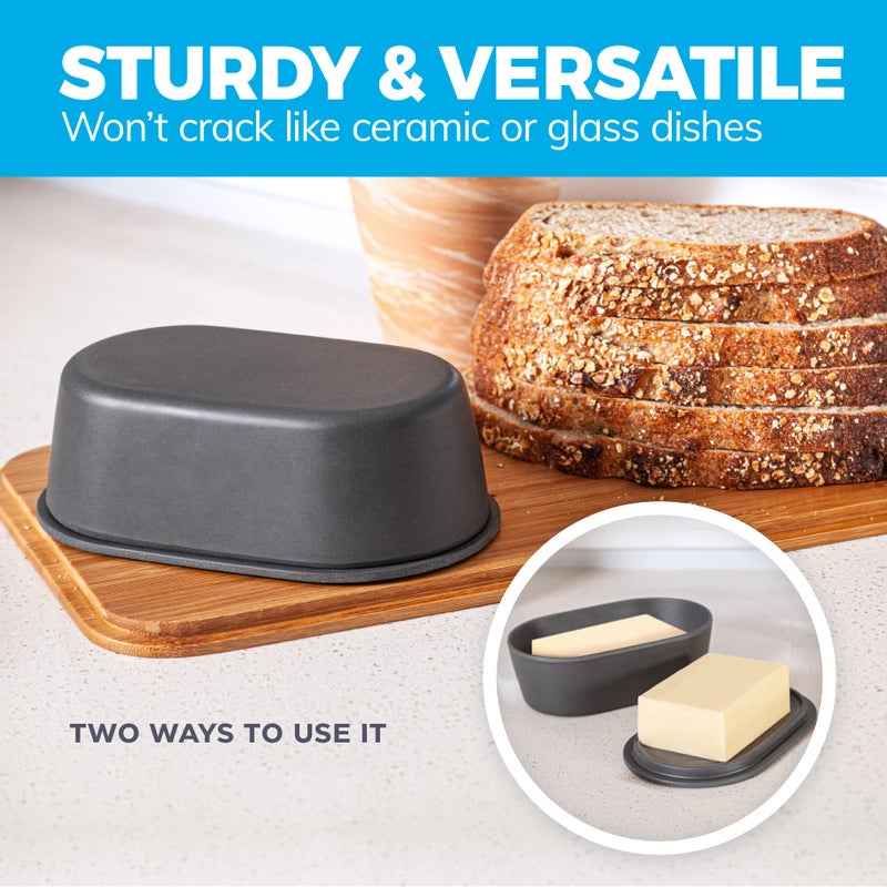 Cooler Kitchen Eco Modern Bamboo Fiber Butter Dish with Lid For Countertop – Dark Grey Butter Keeper Holder – Small Tray Fits Kerrygold, European Style Sticks - Dishwasher Safe Kitchen Storage Container Crock - Image 5