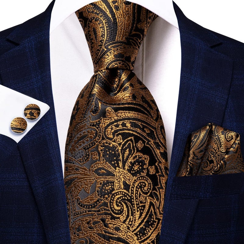 Hi-Tie Silk Paisley Ties for Men Necktie Pocket Square Cufflinks Set Foral Tie Sets Formal Business - Image 3