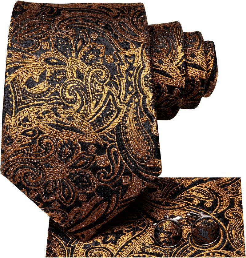Hi-Tie Silk Paisley Ties for Men Necktie Pocket Square Cufflinks Set Foral Tie Sets Formal Business - Image 2