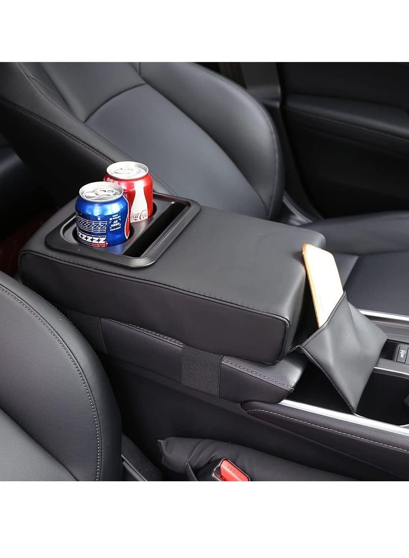 SYOSI Auto Center Console Armrest Pillow Car Armrest Cover Memory Foam Car Armrest Cushion with Cup Holder and Phone Holder Storage Bag Car Armrest Cushion Universal for Most Car - Image 2