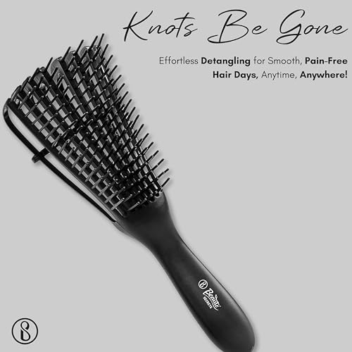 Beauté Secrets Detangler Hair Comb Brush for Adults and Kids Wet & Dry Hair, Removes Knots and Tangles Pain Free (Black) - Image 2