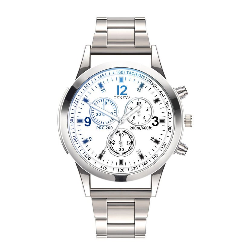 GENEVA blue light glass steel band watch men fashion quartz Mens Watch Gift mens watch manufacturers wholesale White face
