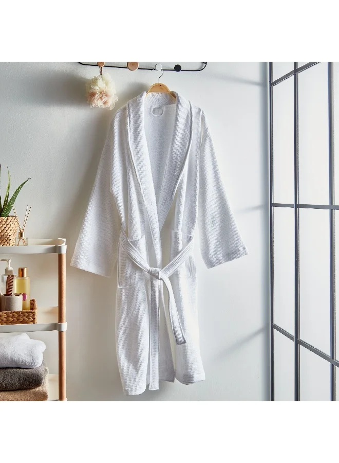 Home Box Luxe Waffle Terry Cotton Bathrobe - Large