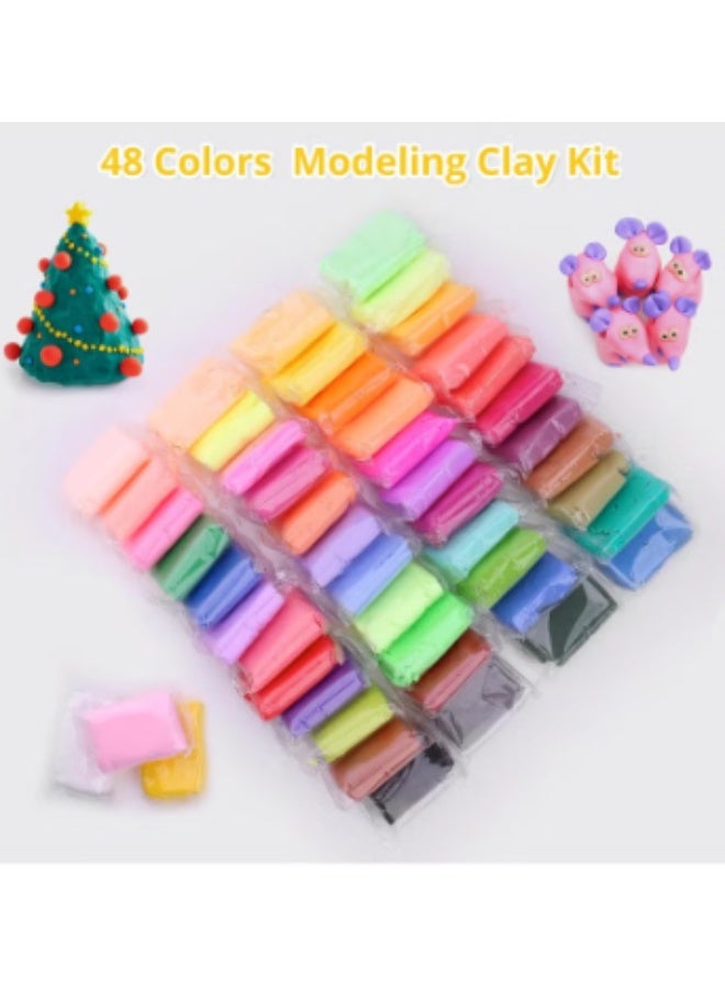 48 ألوان البلاستين مع 3 أدوات النحت ، الطين الجاف الهواء ، مجموعة الطين النمذجة ، DIY البلاستين لتعليم الأطفال - Image 2