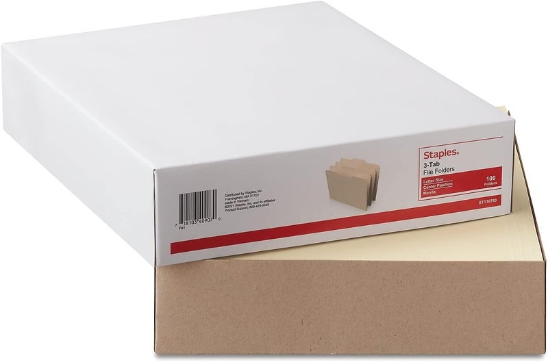 Staples File Folders 13Cut Tab Center Position Letter Size Perfect for Home Office or Classroom 100Pack Manila - Image 5