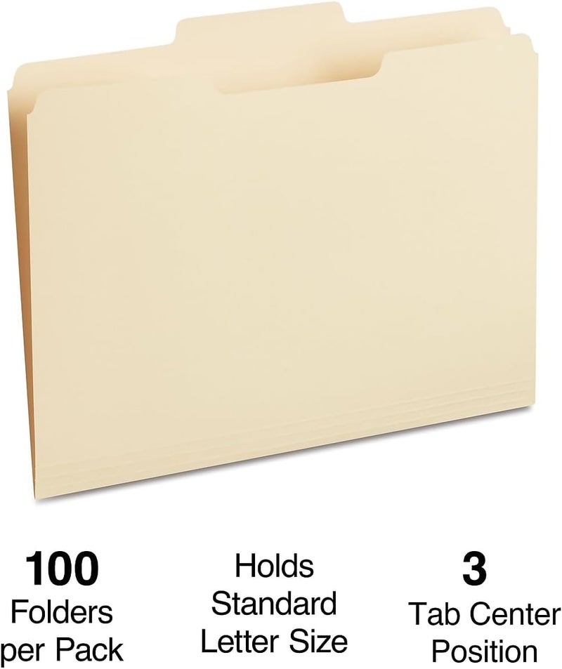 Staples File Folders 13Cut Tab Center Position Letter Size Perfect for Home Office or Classroom 100Pack Manila - Image 2