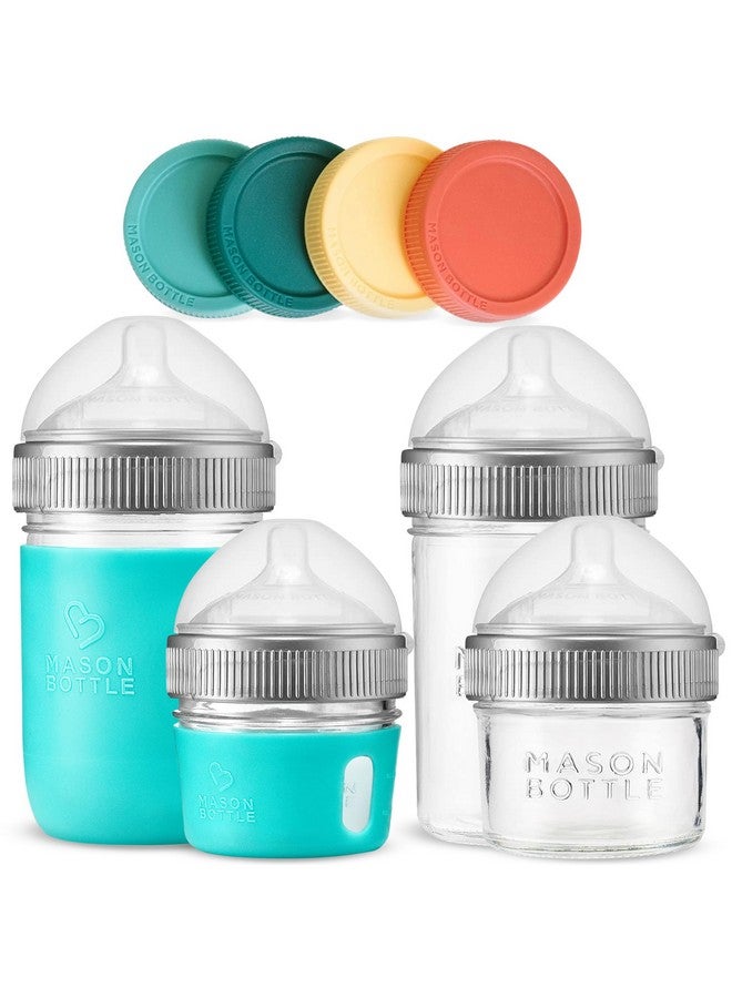 Mason Bottle Baby Glass Bottle & Breastmilk Storage Set - 4-Pack Includes 8oz & 4oz Bottles - BPA-Free, Non-Toxic, Anti-Colic - Image 1