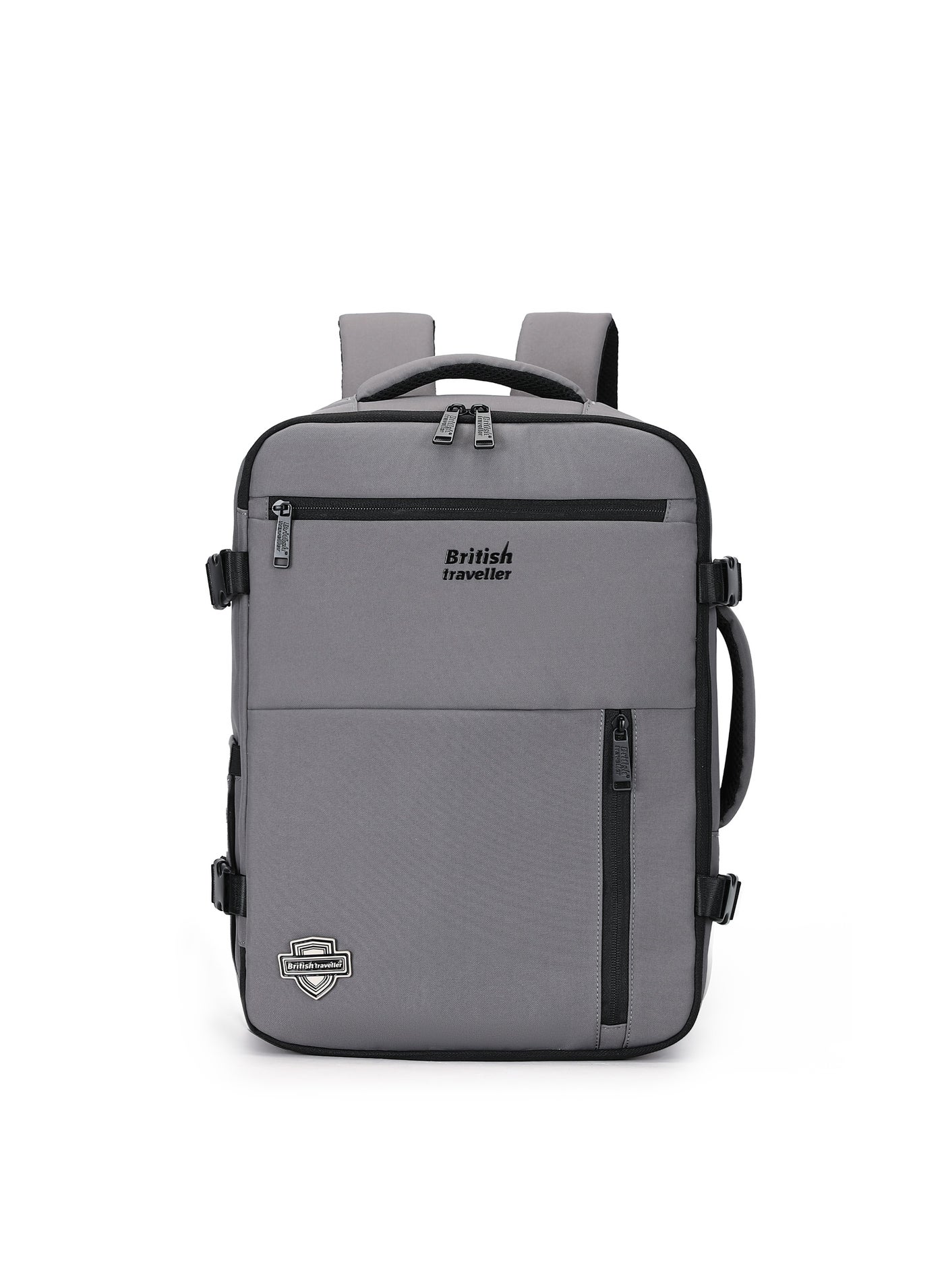 British Traveller BACK PACK VIBE | 17-Inch Padded Laptop Compartment | Water-Resistant, Tear-Resistant Travel & School Bag with 9 Pockets and Reflective Strip | Lightweight Business & Outdoor Backpack - Grey