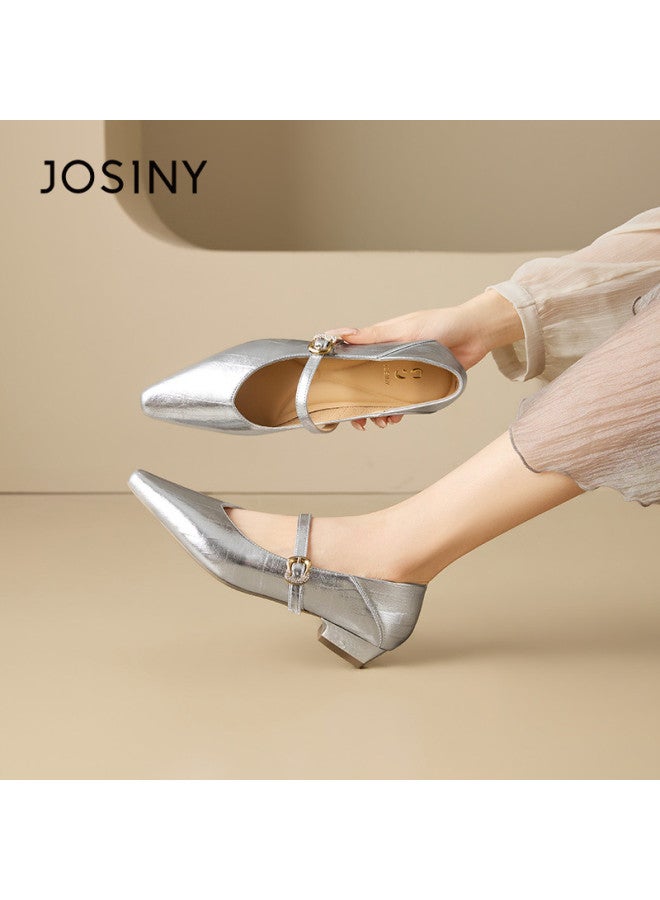 Josiny French Pointed-toe Mary Jane Shoes Women's 2026 Spring New Style Chunky Heel Low-cut Flats To Match Skirts - Image 3