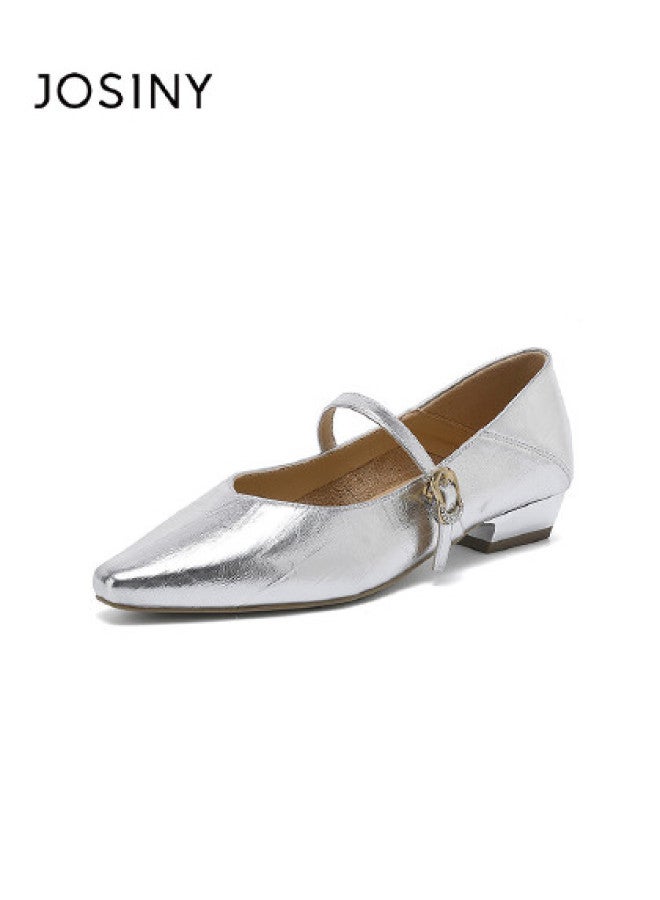 Josiny French Pointed-toe Mary Jane Shoes Women's 2026 Spring New Style Chunky Heel Low-cut Flats To Match Skirts - Image 1