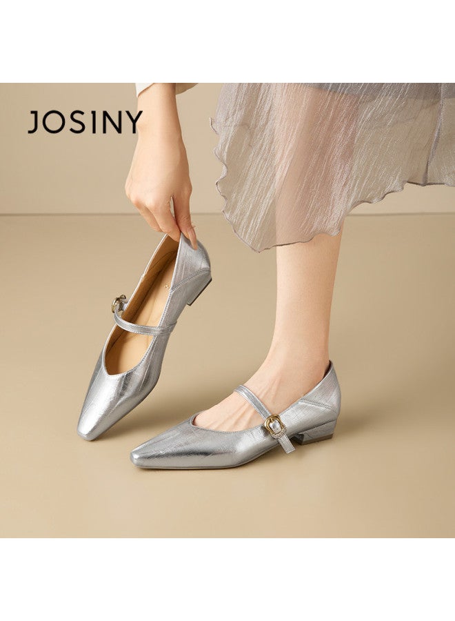 Josiny French Pointed-toe Mary Jane Shoes Women's 2026 Spring New Style Chunky Heel Low-cut Flats To Match Skirts - Image 2