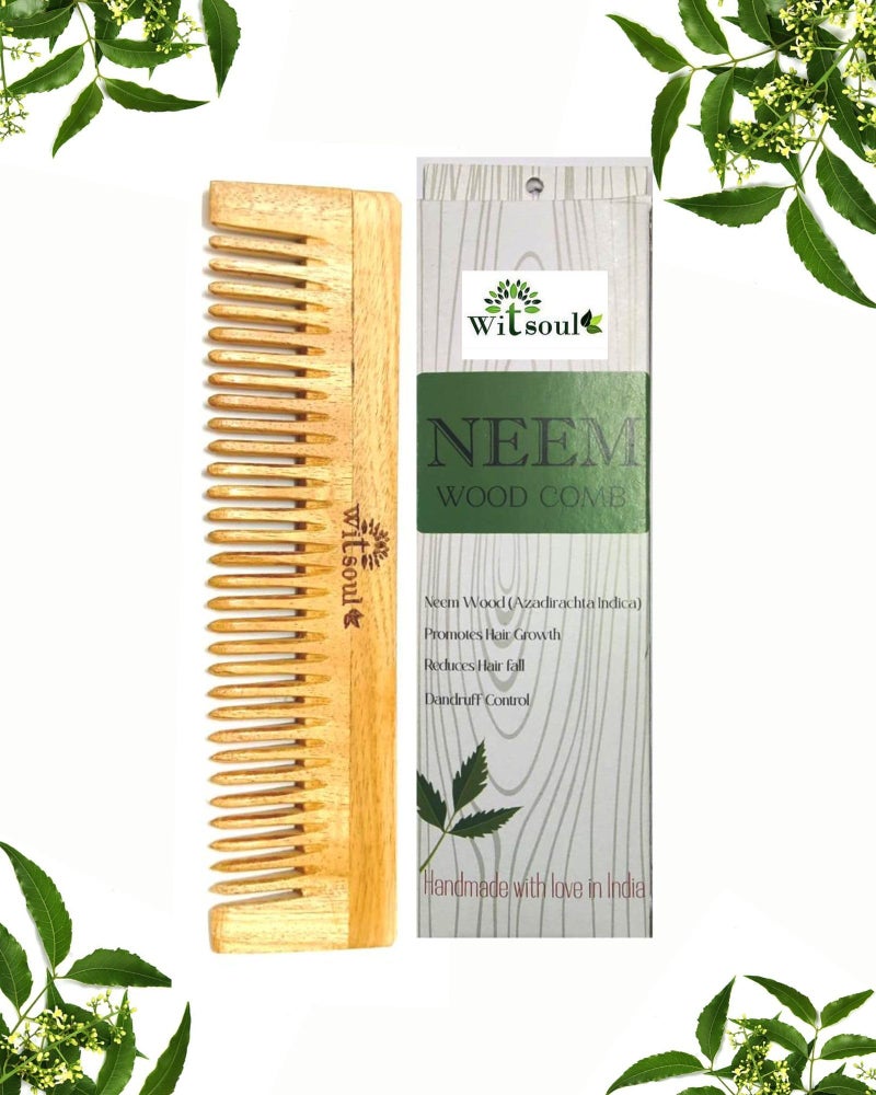 WITSOUL Neem Wood Comb Anti-Dandruff Comb For Men And Women Brown (SET OF 2) - Image 1