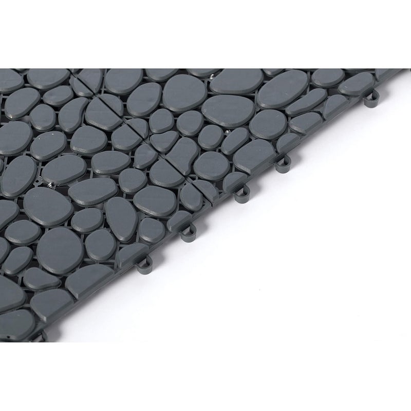 Gardenised QI003970.5 Interlocking Cobbled Stone Look Garden Pathway Tiles, Decorative Floor Grass Pavers Anti-Slip Mat, 5 Pack, Gray - Image 5