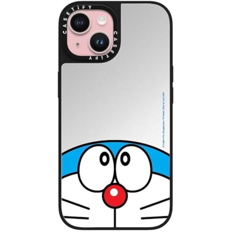 Casetify Mirror iPhone 15 Case 【Doraemon Co-Lab / 4.9ft Drop Protection/Compatible with Magsafe】 - Doraemon - Silver on Black - Image 1