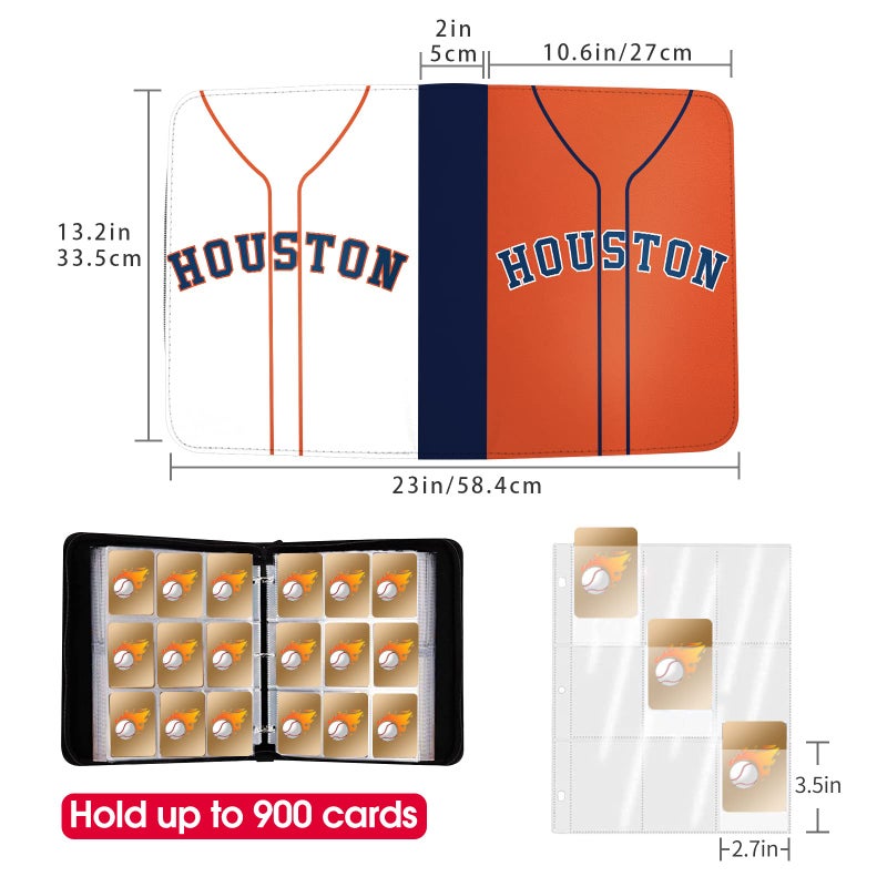 KivolFun Baseball Card Binder with Sleeves 900 Pocket  Houston Baseball Card Holder for Trading Cards Baseball Collector Album Sports Card 3 Ring Binder Storage Book Folder Organizer for Kids Gift  - Image 3