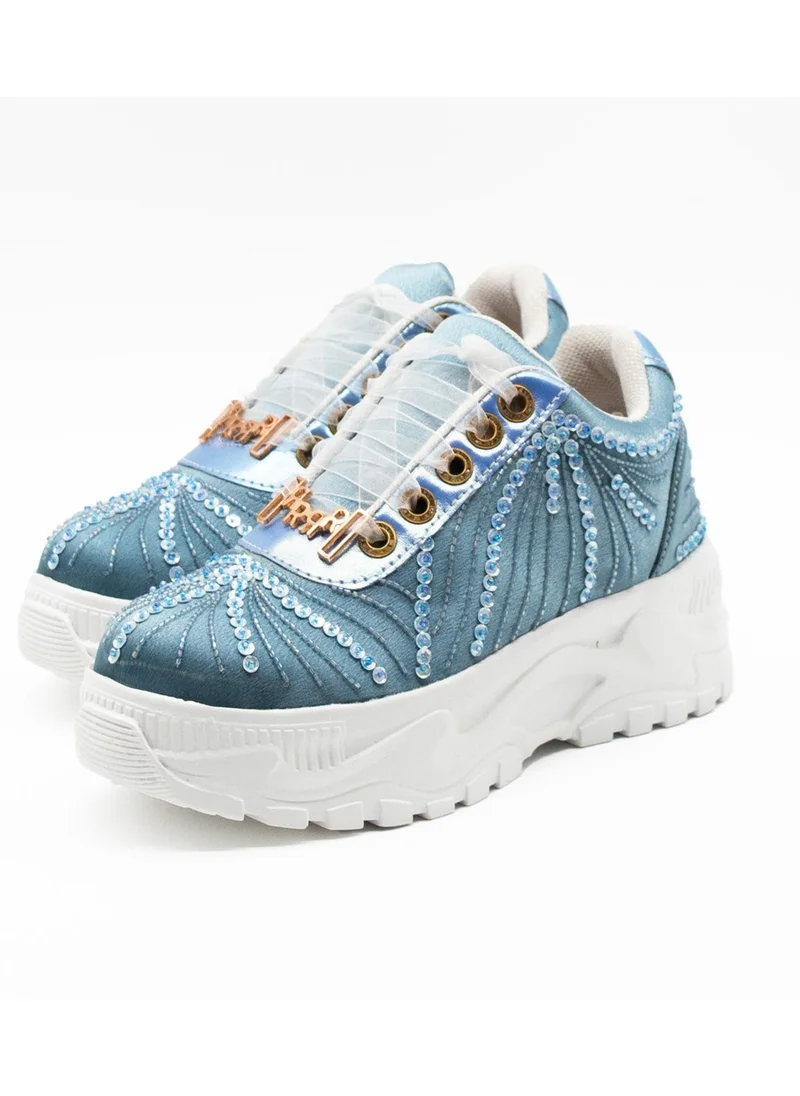 RETTROSE The Sofia Dusky Blue Satin Handmade Embellished Women’s Trainers – Luxury Design & All-Day Comfort by RETTROSE
