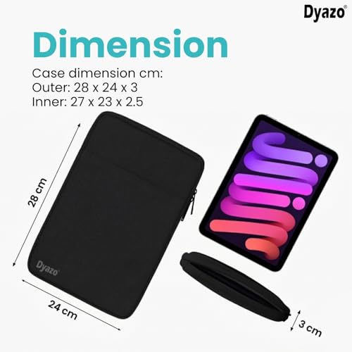 Dyazo Tablet Sleeve Case 9-11.6 Inch | Shockproof & Lightweight Pouch with Front Pocket | Compatible iPad Pro/Air/10.2, Samsung Galaxy Tab A9+/S9/S8, Realme, Honor X9, OnePlus, Xiaomi/Redmi Pad(Black) - Image 3