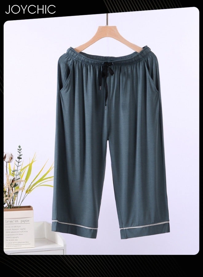 Joychic Simple Spring and Summer Men Modal Cropped Home Sleeping Pants Soft Comfty Stretchable Men's Pajama Bottoms with Pockets Dark Green  - Image 1