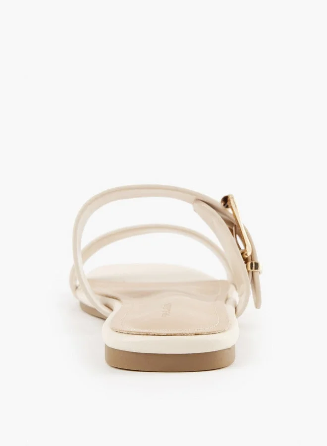 Flora Bella By Shoexpress CREAM Buckle Accent Slip-On Flat Sandals  | Best Price UAE