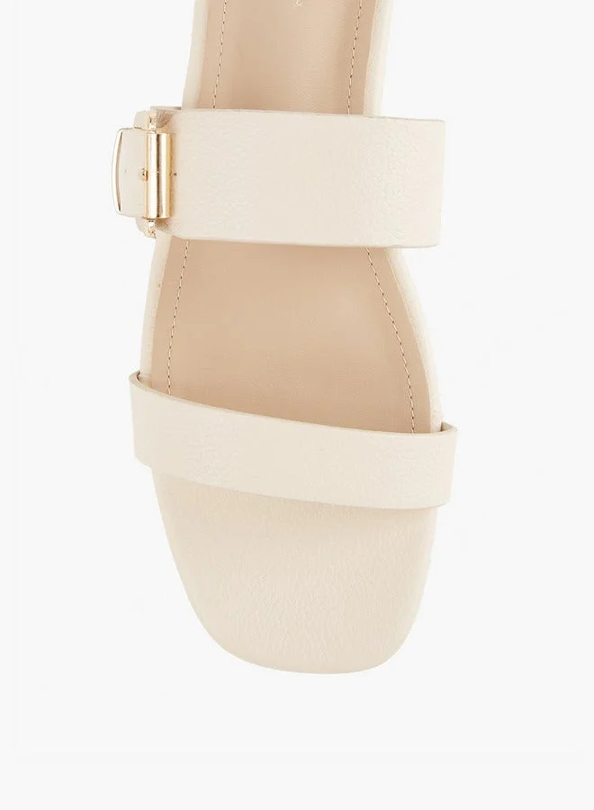 Flora Bella By Shoexpress CREAM Buckle Accent Slip-On Flat Sandals  | Best Price UAE
