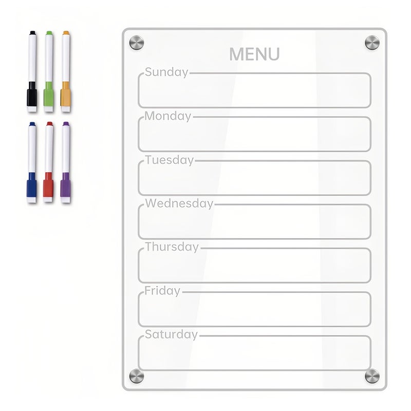 Clear Acrylic Magnetic Dry Erase Board Weekly Planner 8.27x11.7in Writing Board Fridge Reusable Planner with 6 Color Magnetic Markers & 4pcs Magnet  Daily Message Organizer Notepad Wall - Image 2