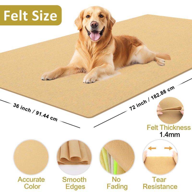 XSEINO Tan Large Felt Fabric 72" X 36 "(2 Square Yards), 1.4 mm Thick Soft Felt Fabric Sheet for Crafts, Yellow Series Colors Soft Nonwoven Fabric, Fit for Decoration, Sewing, DIY Crafts - Image 2
