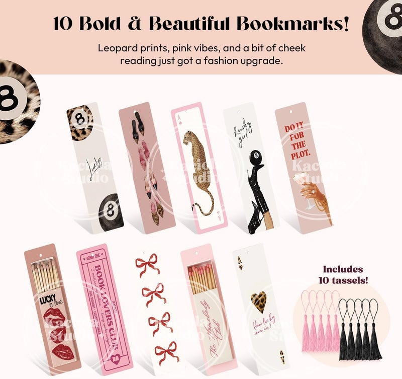 Kaciola Studio 10 PCS Sassy Bookmarks, Funny Bookmarks for Women, Double Sided Lucky Booklover Gifts, Cute Gifts for Romance Reader Friends Girls - Image 2