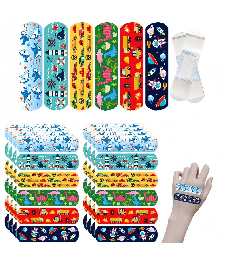 Cute Adhesive Strip Variety Pack 42 Pcs Unicorn Dinosaur Ladybug Airplane Hearts Design Color Coded Care For Parties First Aid Supplies - Image 1