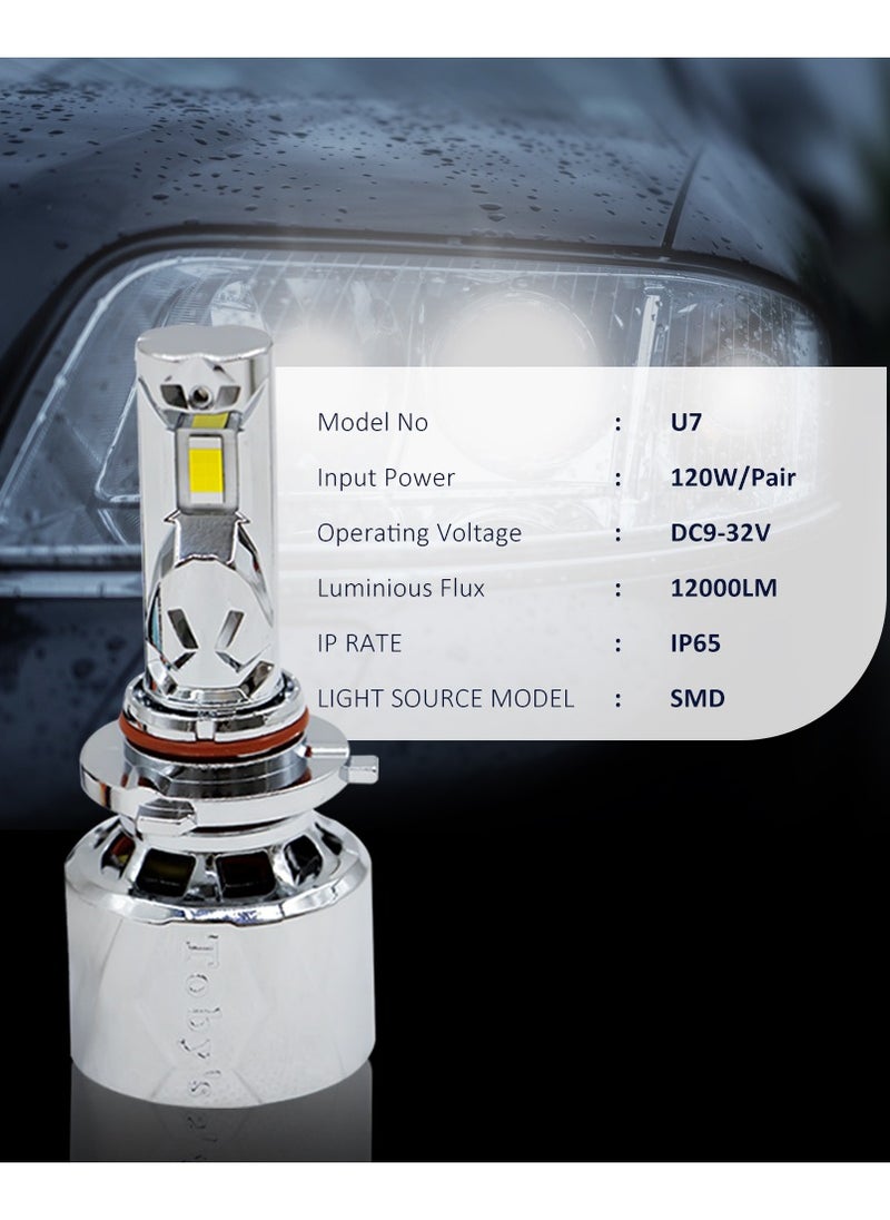 Toby's - Toby's U7 9005 /9006 120W/Pair Power Original Tested LED Headlight Assembly 12000 Lumens Bright Color With Temperature (6000K) - Image 1