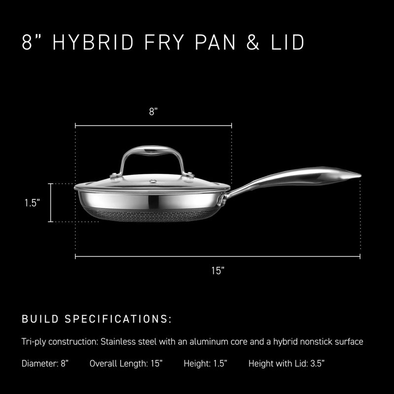 HexClad Hybrid Nonstick 8-Inch Frying Pan with Tempered Glass Lid, Stay-Cool Handle, Dishwasher-Friendly, Oven-Safe Up to 900Â°F, Induction Ready, Compatible with All Cooktops - Image 3