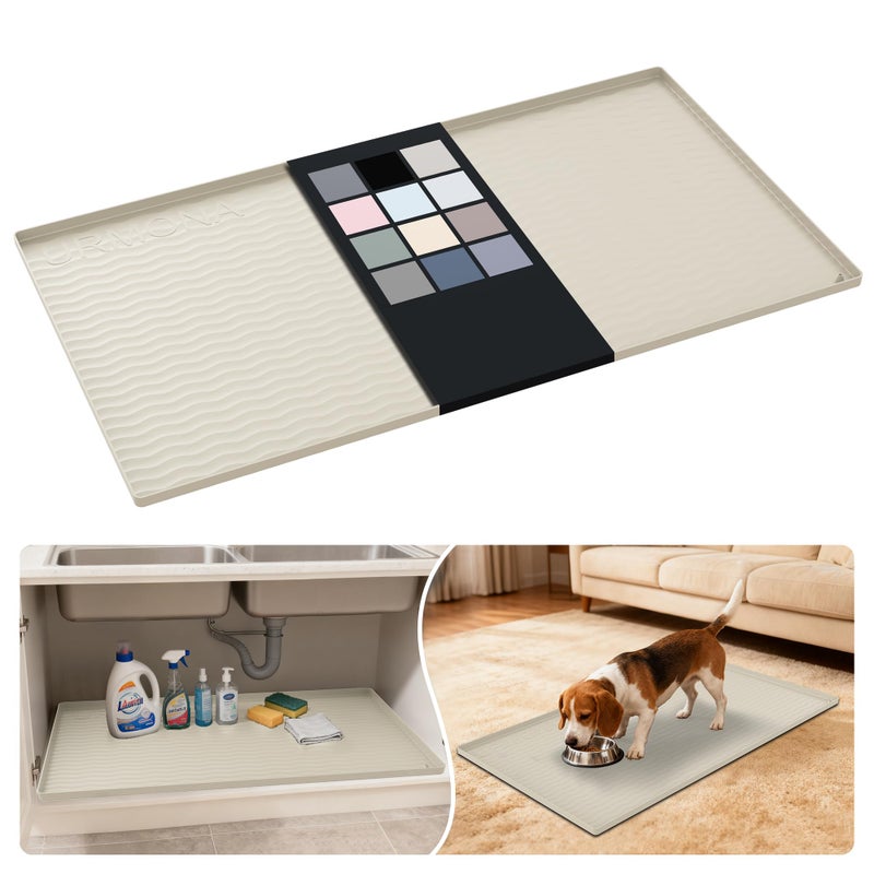 URMONA Waterproof Silicone Under Sink Mat Shelf Liner for Kitchen and Bathroom, Cabinet and Counter Protector, Storage & Organizers, Litter Mat(Cream,55 W x 101 L cm) - Image 1