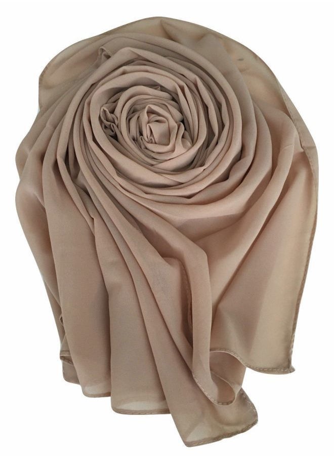 Fatah - Long Chiffon Crepe Scarf - Soft Dark Beige Color - Image 1
