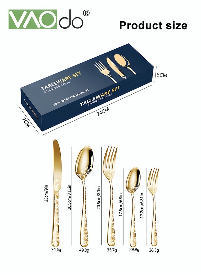 VAOdo - 20PCS Stainless Steel Cutlery Set Butterfly Silverware Set Service for 4 Stainless Steel Flatware Personal Set with Steak Knives Mirror Polished Cutlery Set Gold - Image 1