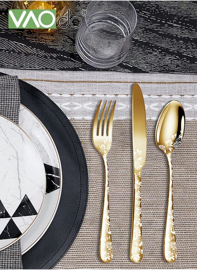 VAOdo - 20PCS Stainless Steel Cutlery Set Butterfly Silverware Set Service for 4 Stainless Steel Flatware Personal Set with Steak Knives Mirror Polished Cutlery Set Gold - Image 1