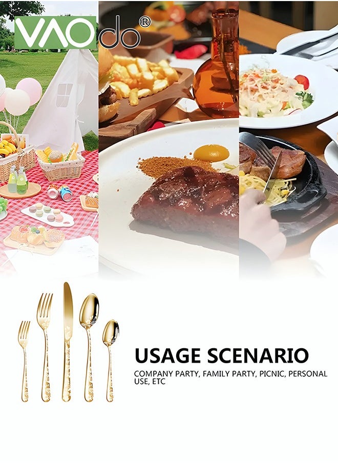 VAOdo - 20PCS Stainless Steel Cutlery Set Butterfly Silverware Set Service for 4 Stainless Steel Flatware Personal Set with Steak Knives Mirror Polished Cutlery Set Gold - Image 1