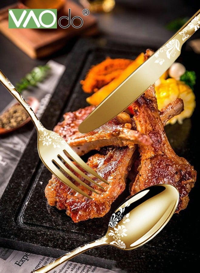 فاو دو مجموعة أدوات أدوات أدوات فضية مقاوم للصدأ 20pcs ، خدمة مجموعات الفراشات الفائزة لمدة 4 ، مجموعة شخصية من أدوات الفضاء مع سكاكين شرائح اللحم ، وغسالة الصحون آمنة مرآة أدوات المائدة المائدة مجموعة أدوات المائدة الذهب - Image 5