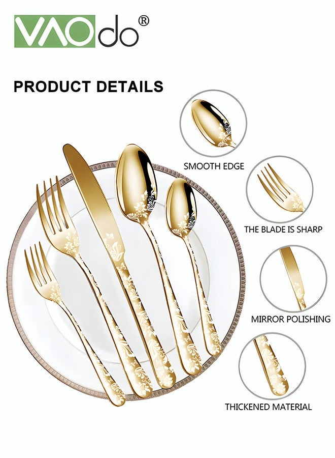 فاو دو مجموعة أدوات أدوات أدوات فضية مقاوم للصدأ 20pcs ، خدمة مجموعات الفراشات الفائزة لمدة 4 ، مجموعة شخصية من أدوات الفضاء مع سكاكين شرائح اللحم ، وغسالة الصحون آمنة مرآة أدوات المائدة المائدة مجموعة أدوات المائدة الذهب - Image 3