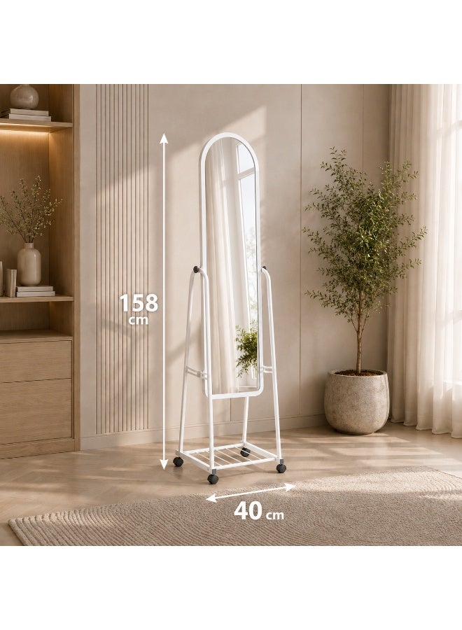 alsaada home Full-Length Free Standing Floor Mirror with Wheels & Metal Frame, 158x40 cm - White - Image 3