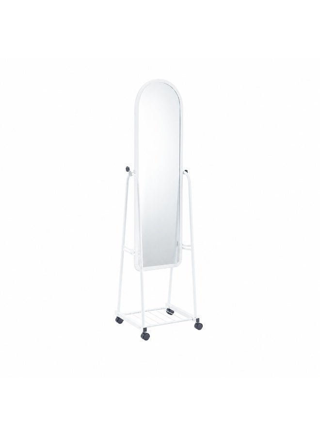 alsaada home Full-Length Free Standing Floor Mirror with Wheels & Metal Frame, 158x40 cm - White - Image 1
