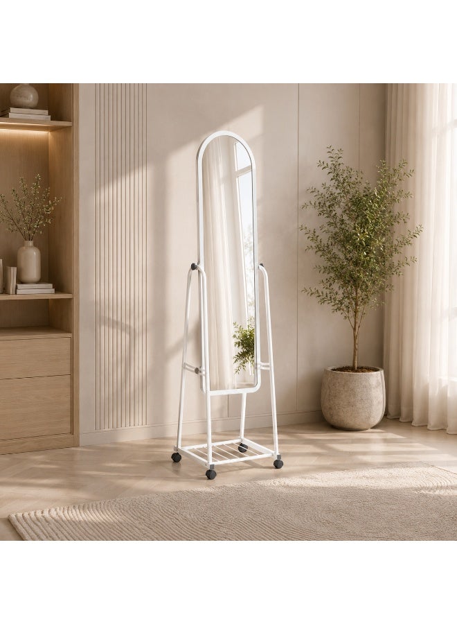alsaada home Full-Length Free Standing Floor Mirror with Wheels & Metal Frame, 158x40 cm - White - Image 2