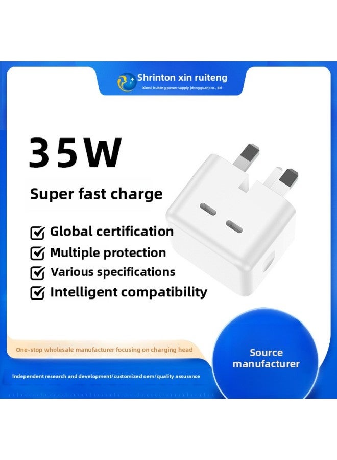 Pd35W British Standard Dual-Port Charging Head Suitable For Apple Iphone15 Mobile Phone Type-C Interface Pd Fast Charging Head-Color:White-Specification:Pd35w British Standard Two Ports