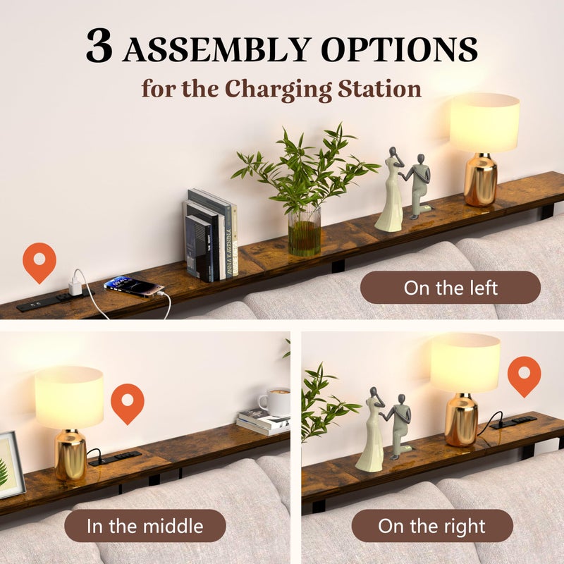 GRLEAF 70" Sofa Table with Built-in Power Strip (2 AC Outlets & 2 USB Ports) â€“ 4.9ft Power Cord, Metal Frame, Easy Assembly, Long Couch Table Behind Sofa, Living Room and Home Office | Rustic Brown - Image 4